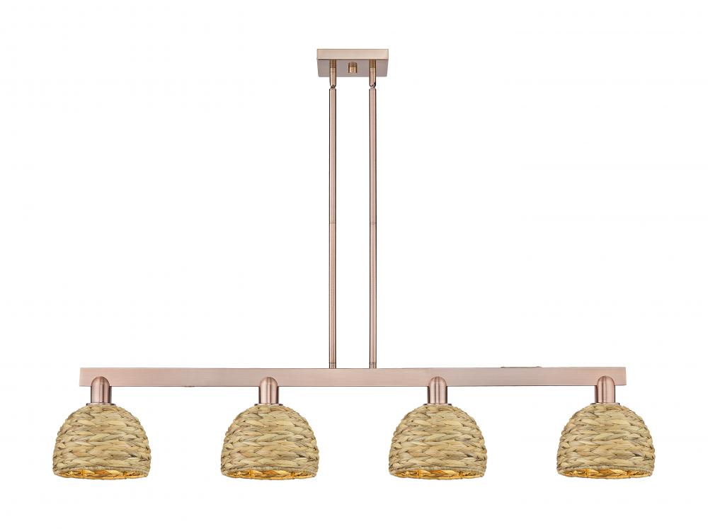 Woven Rattan - 4 Light - 51 inch - Antique Copper - Stem hung - Island Light