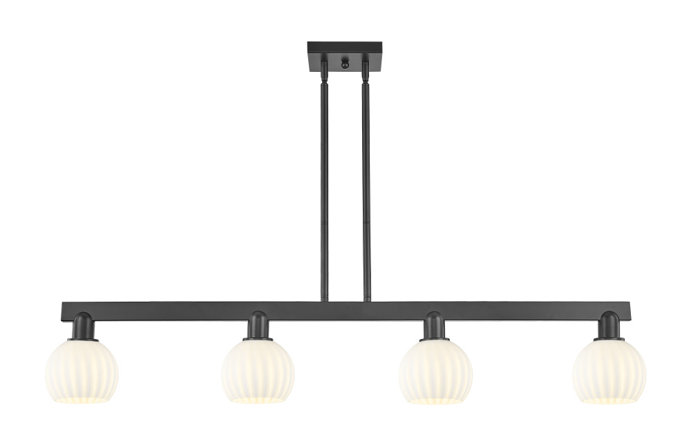 White Venetian - 4 Light - 49 inch - Matte Black - Stem hung - Island Light