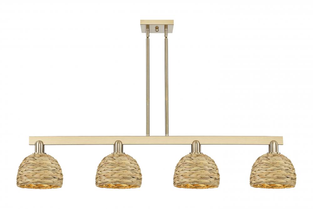 Woven Rattan - 4 Light - 51 inch - Champagne Bronze - Stem hung - Island Light