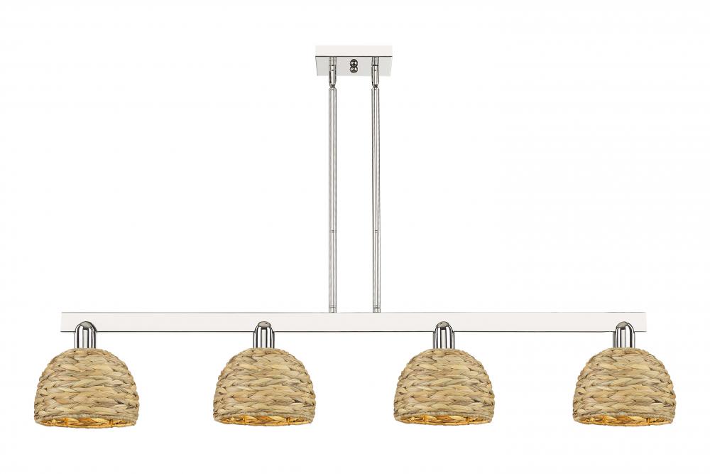 Woven Rattan - 4 Light - 51 inch - Polished Nickel - Stem hung - Island Light