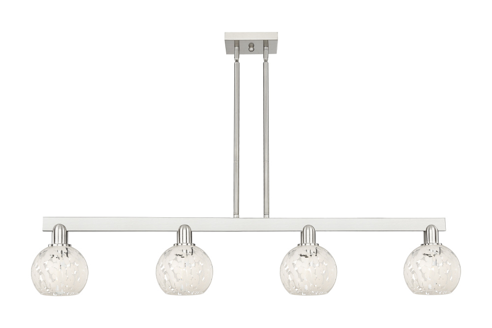 White Mouchette - 4 Light - 49 inch - Brushed Satin Nickel - Stem hung - Island Light