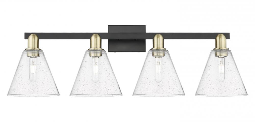 Berkshire Glass - 4 Light - 35 inch - Black Antique Brass - Bath Vanity Light