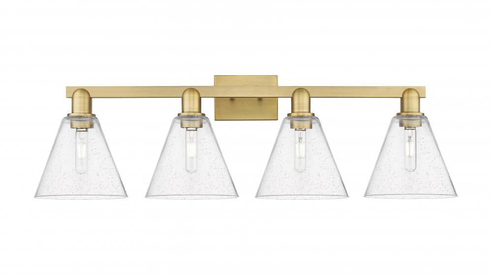 Berkshire Glass - 4 Light - 35 inch - Brushed Brass - Bath Vanity Light