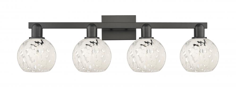 White Mouchette - 4 Light - 33 inch - Matte Black - Bath Vanity Light