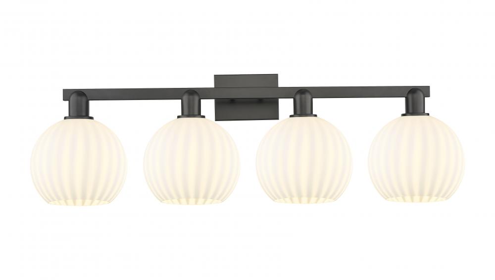 White Venetian - 4 Light - 35 inch - Matte Black - Bath Vanity Light
