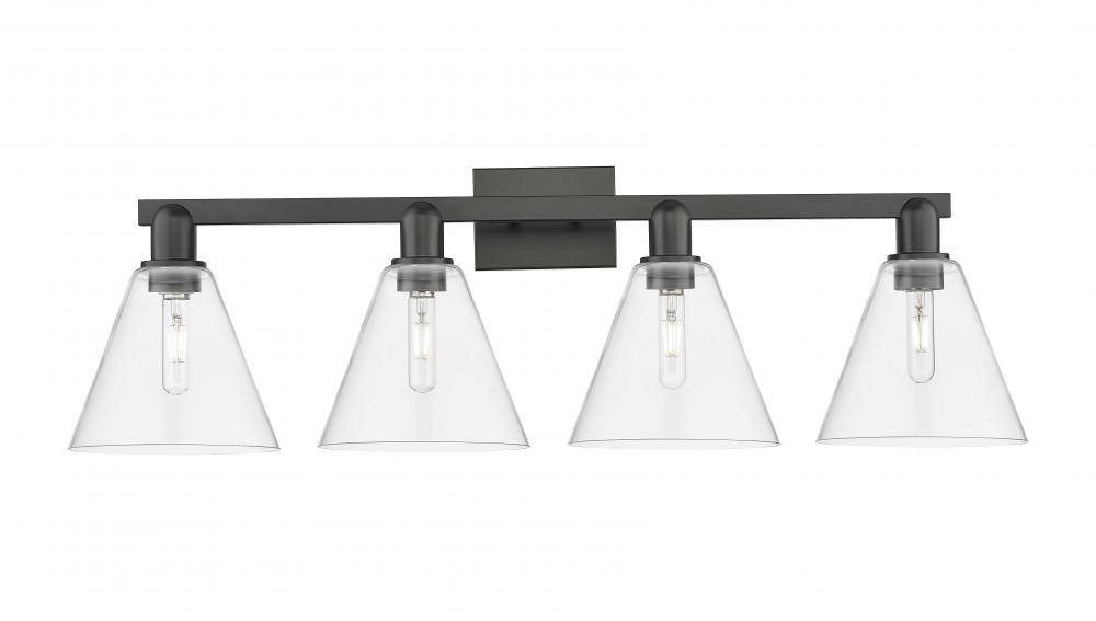 Berkshire Glass - 4 Light - 35 inch - Matte Black - Bath Vanity Light