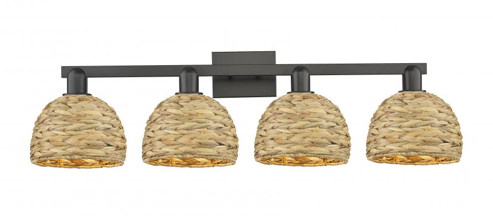 Woven Rattan - 4 Light - 35 inch - Matte Black - Bath Vanity Light