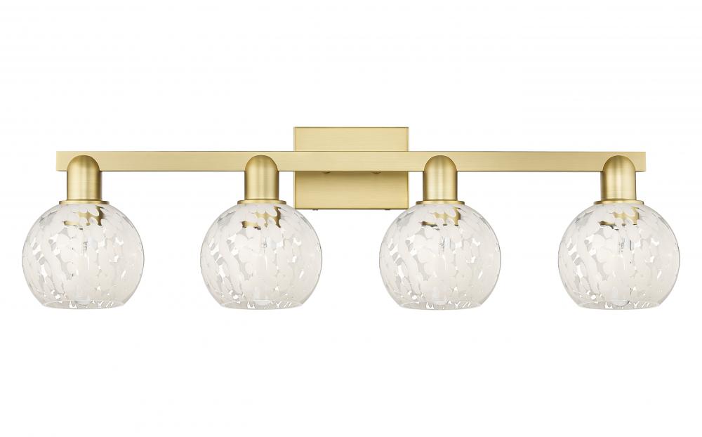 White Mouchette - 4 Light - 33 inch - Satin Gold - Bath Vanity Light