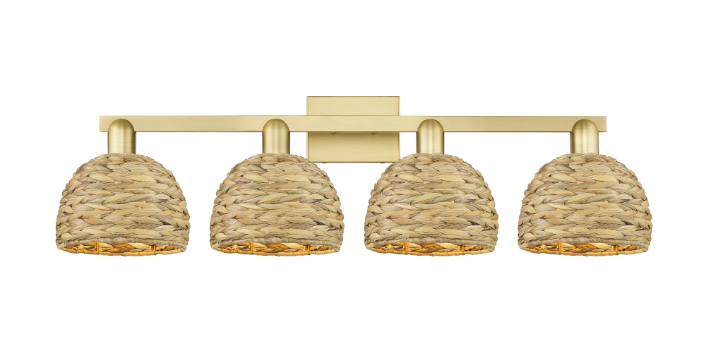 Woven Rattan - 4 Light - 35 inch - Satin Gold - Bath Vanity Light