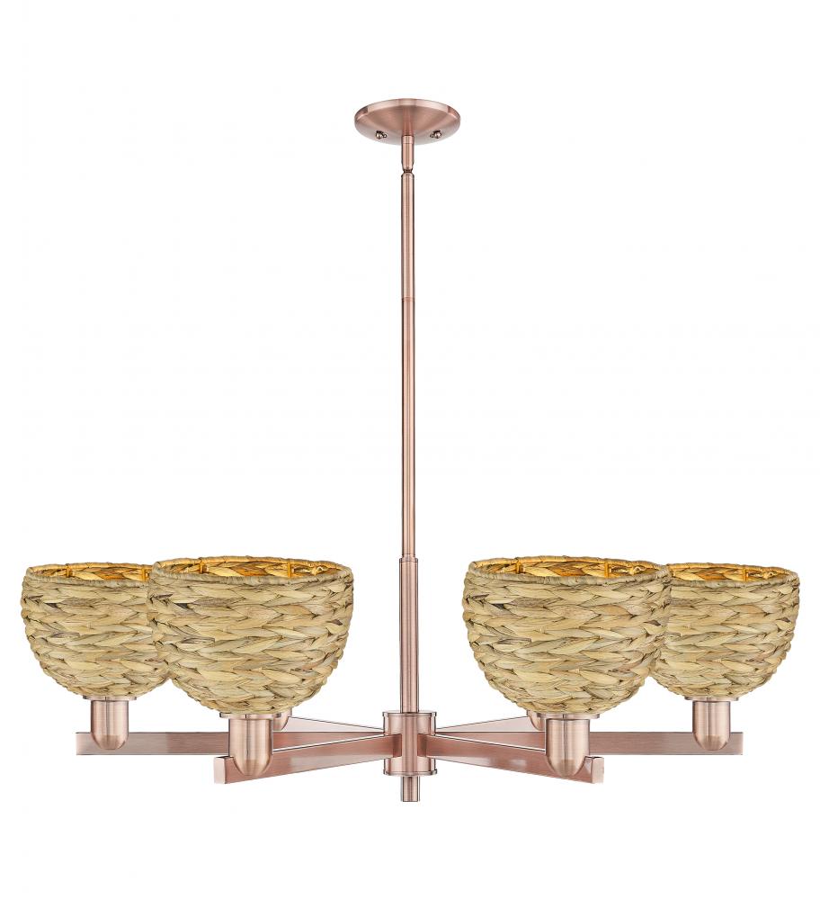 Woven Rattan - 6 Light - 38 inch - Antique Copper - Stem hung - Chandelier
