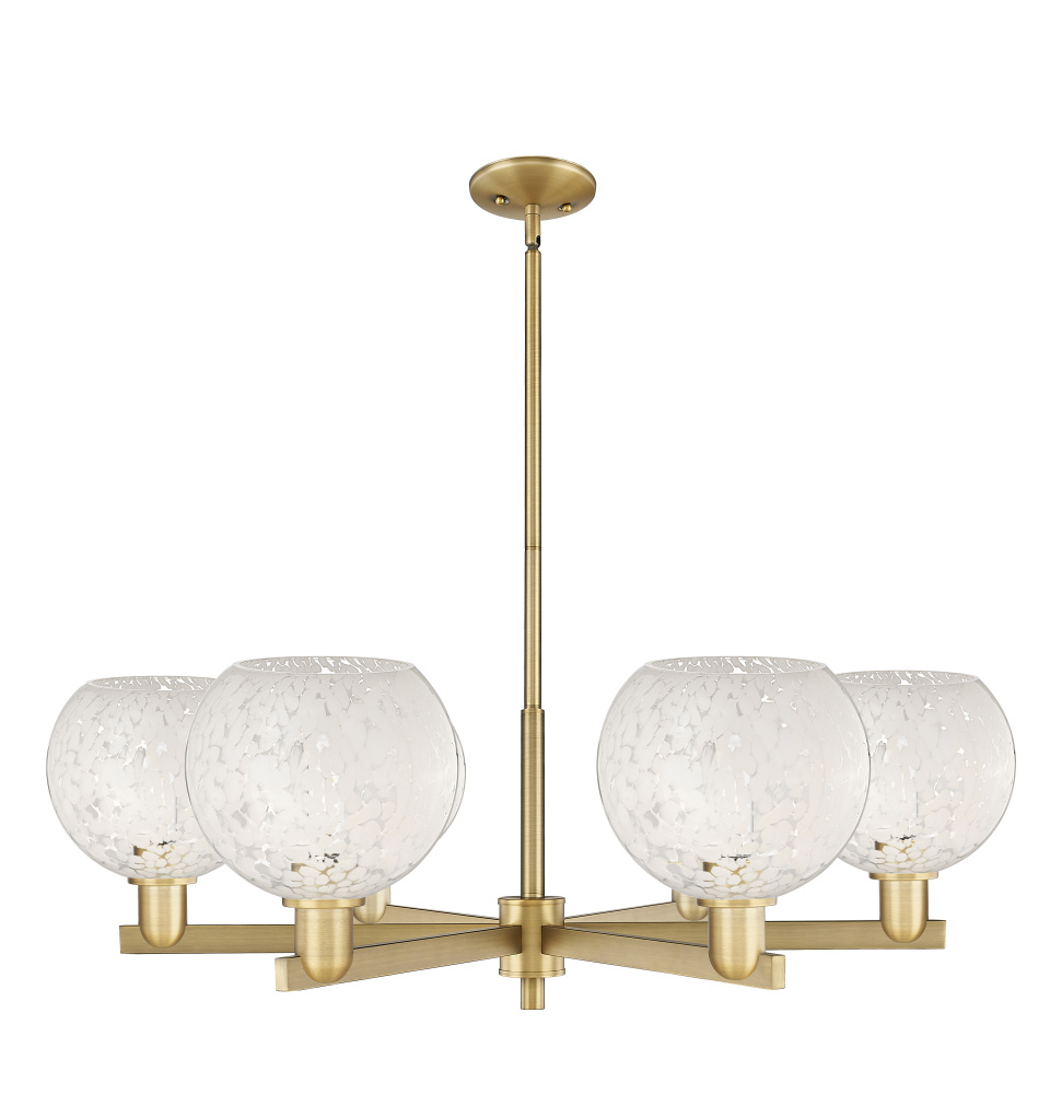 White Mouchette - 6 Light - 38 inch - Brushed Brass - Stem hung - Chandelier