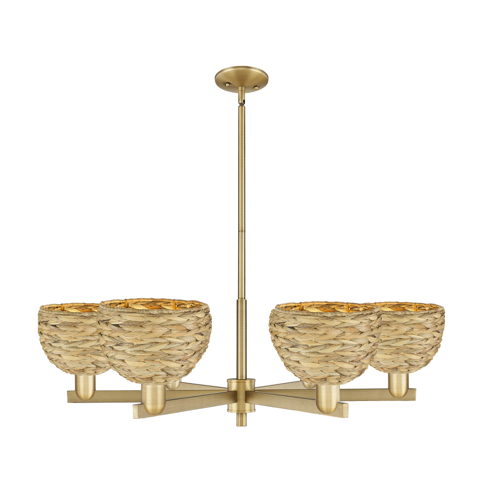 Woven Rattan - 6 Light - 38 inch - Brushed Brass - Stem hung - Chandelier