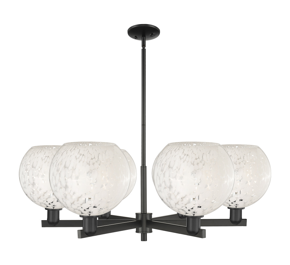 White Mouchette - 6 Light - 40 inch - Matte Black - Stem hung - Chandelier