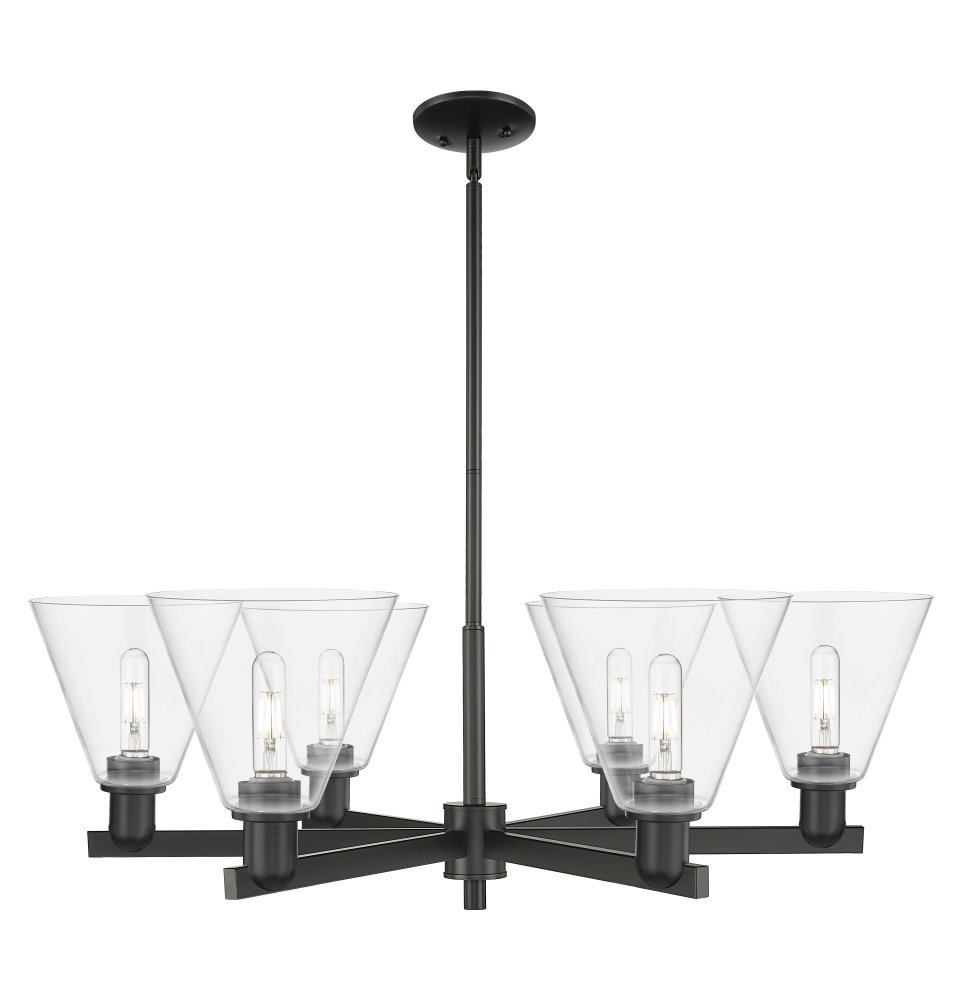 Berkshire Glass - 6 Light - 38 inch - Matte Black - Stem hung - Chandelier