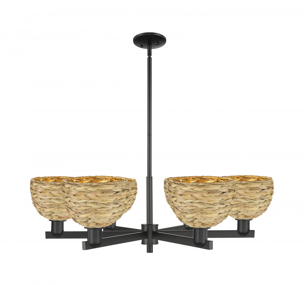 Woven Rattan - 6 Light - 38 inch - Matte Black - Stem hung - Chandelier