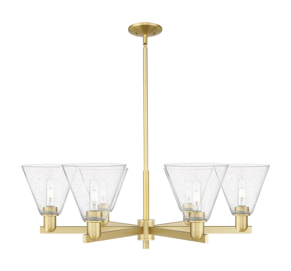 Berkshire Glass - 6 Light - 38 inch - Satin Gold - Stem hung - Chandelier