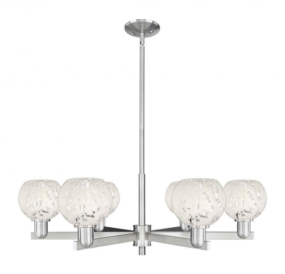 White Mouchette - 6 Light - 36 inch - Satin Nickel - Stem hung - Chandelier
