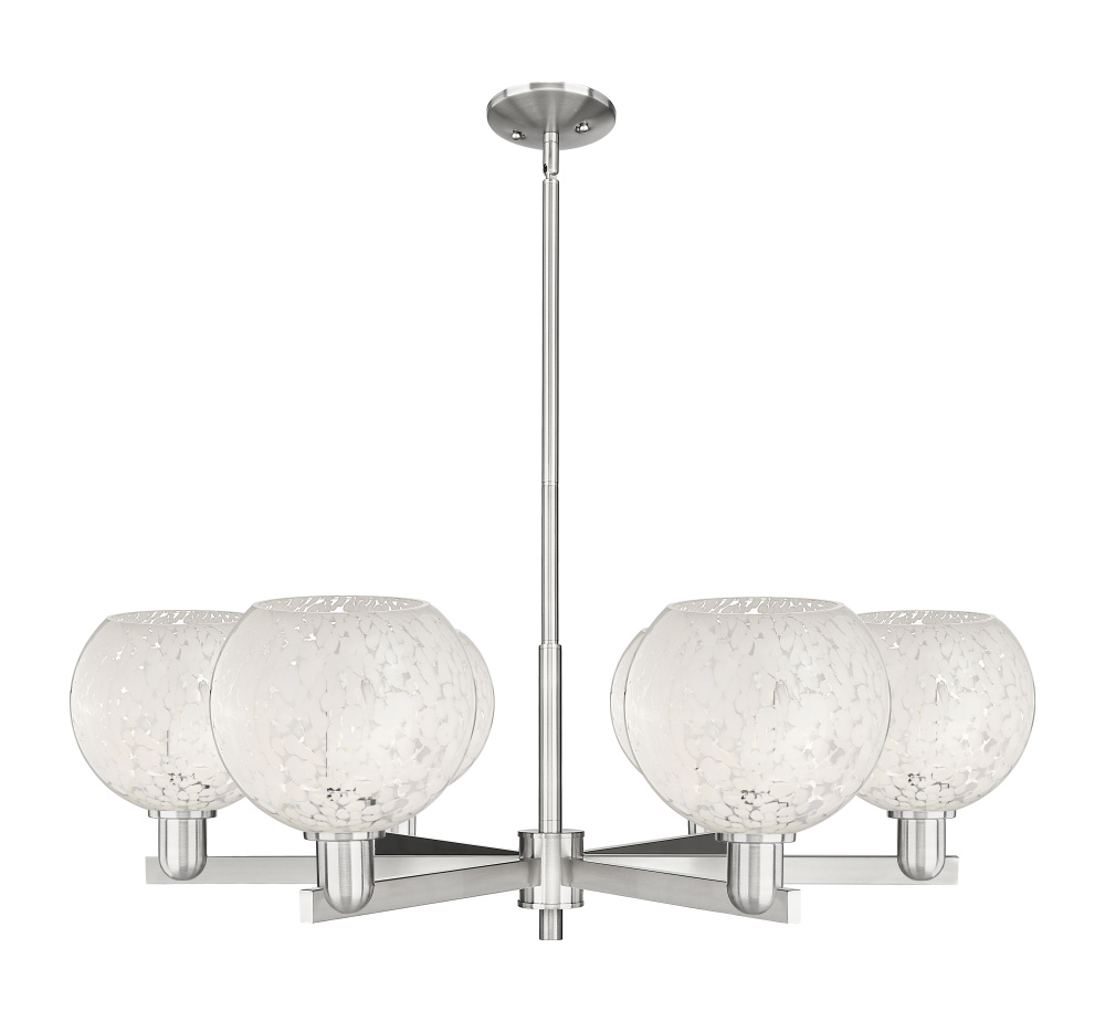 White Mouchette - 6 Light - 38 inch - Satin Nickel - Stem hung - Chandelier