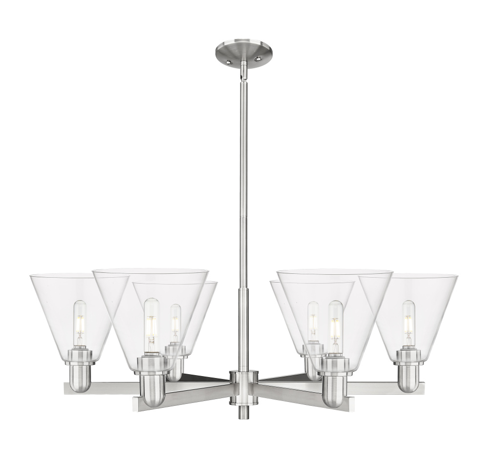 Berkshire Glass - 6 Light - 38 inch - Satin Nickel - Stem hung - Chandelier