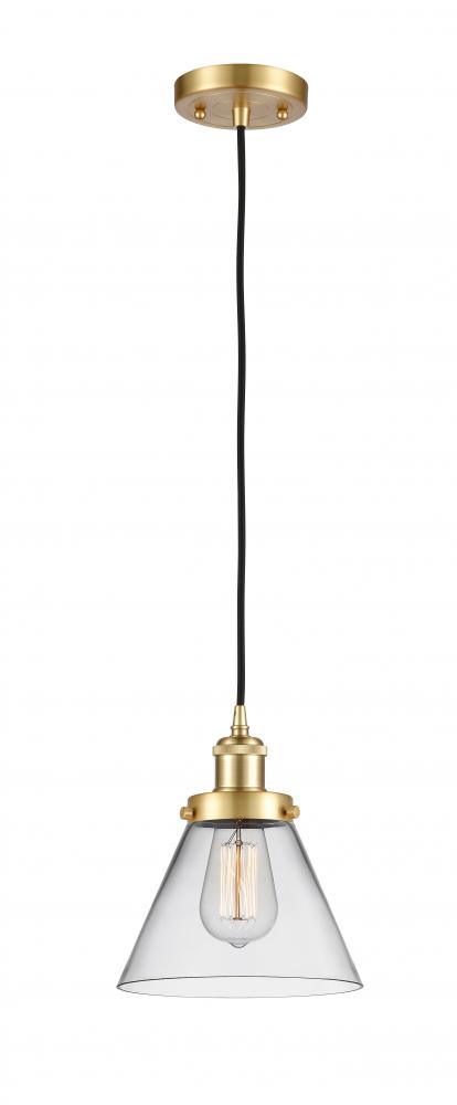 Cone - 1 Light - 8 inch - Satin Gold - Cord hung - Mini Pendant