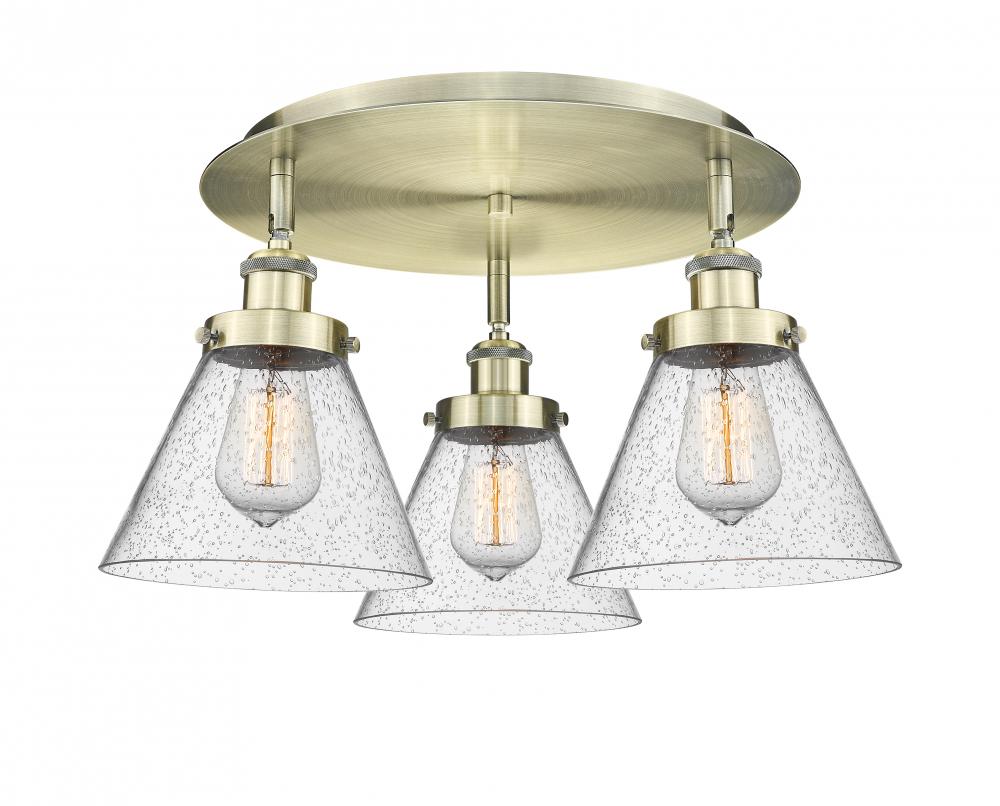 Cone - 3 Light - 20 inch - Antique Brass - Semi-Flush Mount
