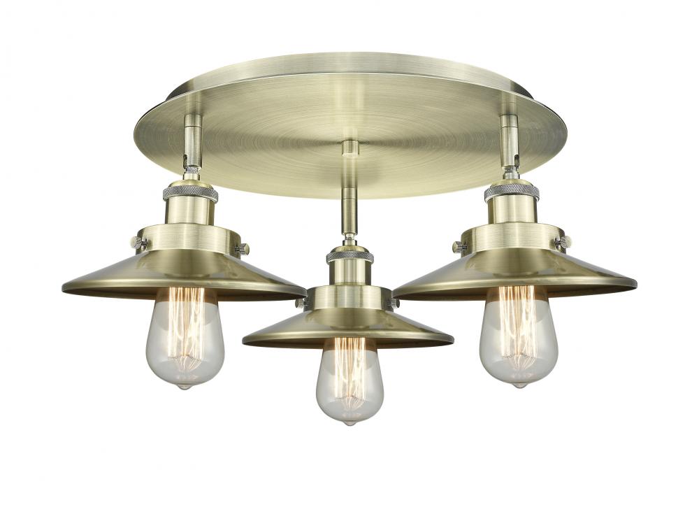 Edison - 3 Light - 20 inch - Antique Brass - Semi-Flush Mount