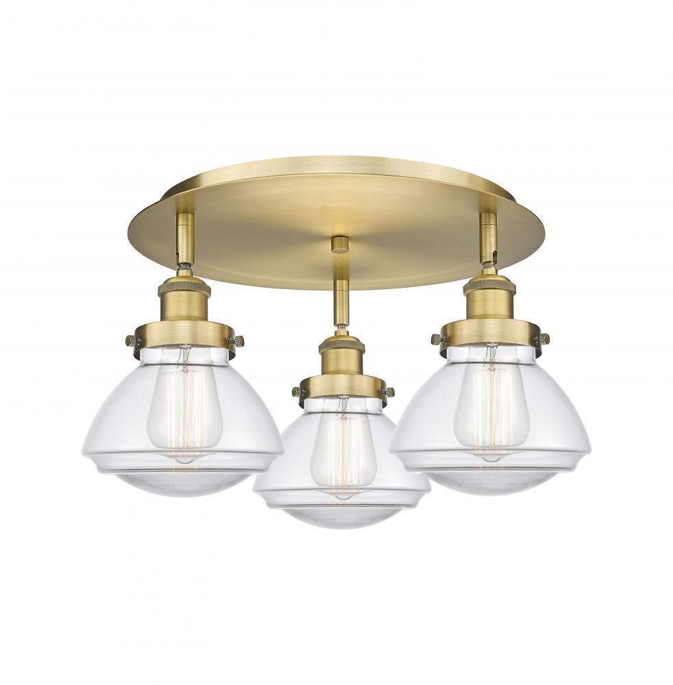 Olean - 3 Light - 19 inch - Brushed Brass - Semi-Flush Mount