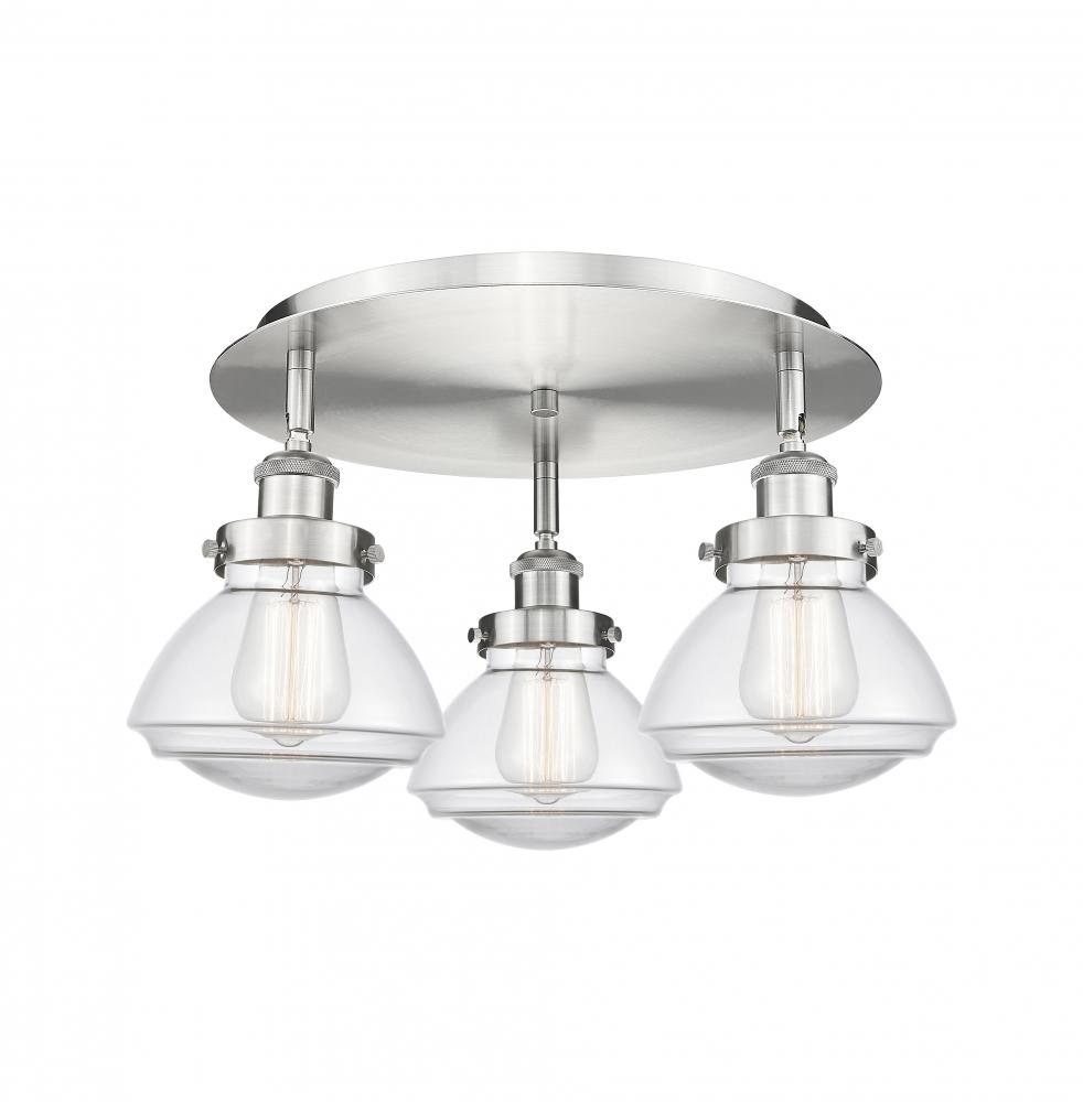 Olean - 3 Light - 19 inch - Satin Nickel - Semi-Flush Mount