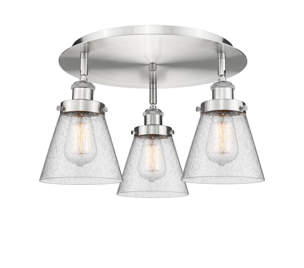Cone - 3 Light - 18 inch - Satin Nickel - Semi-Flush Mount