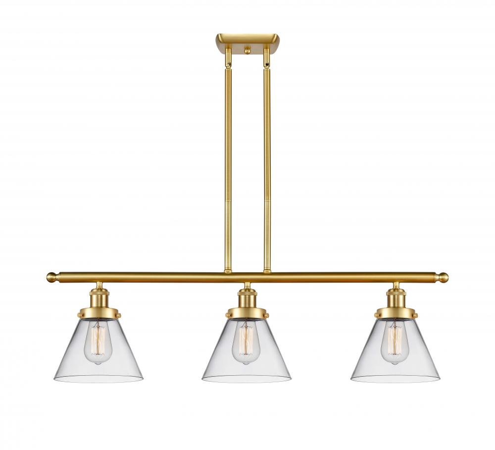 Cone - 3 Light - 36 inch - Satin Gold - Stem Hung - Island Light