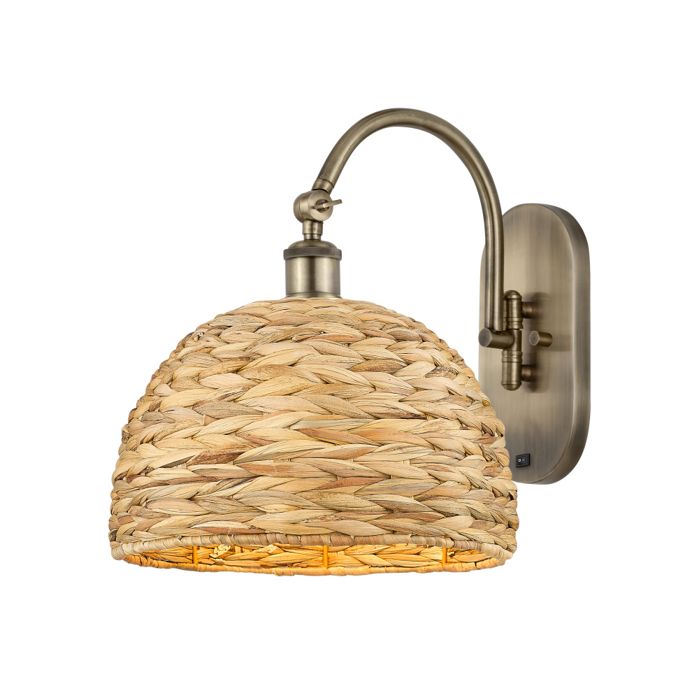 Woven Rattan - 1 Light - 12 inch - Antique Brass - Sconce