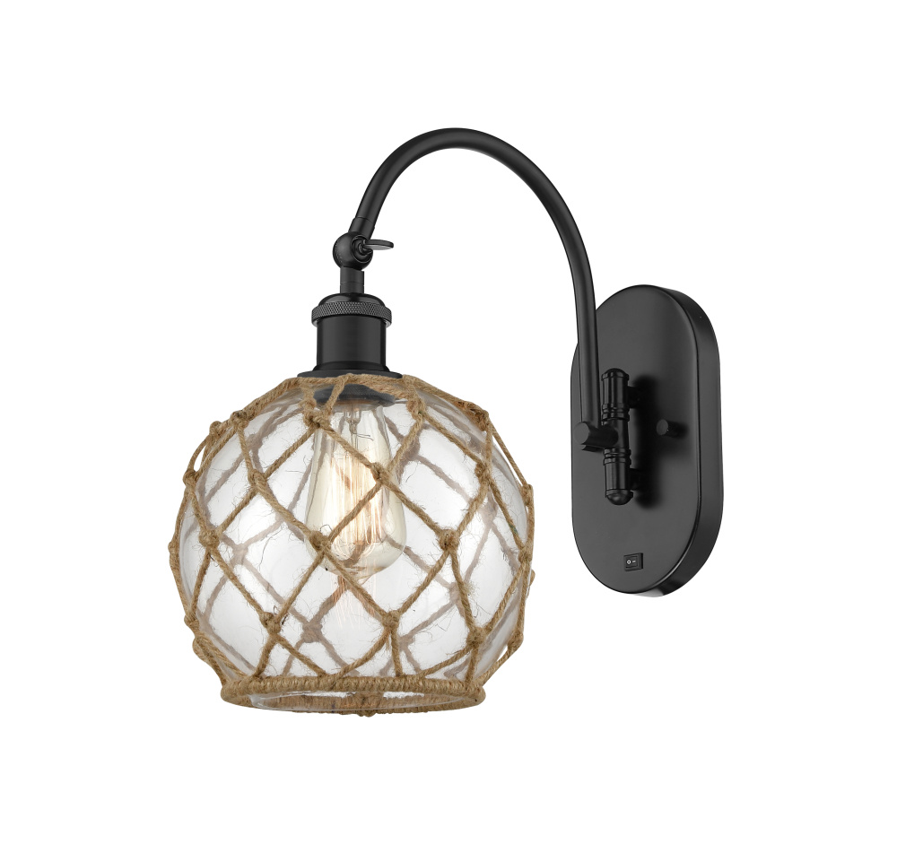 Farmhouse Rope - 1 Light - 8 inch - Matte Black - Adjustable - Sconce