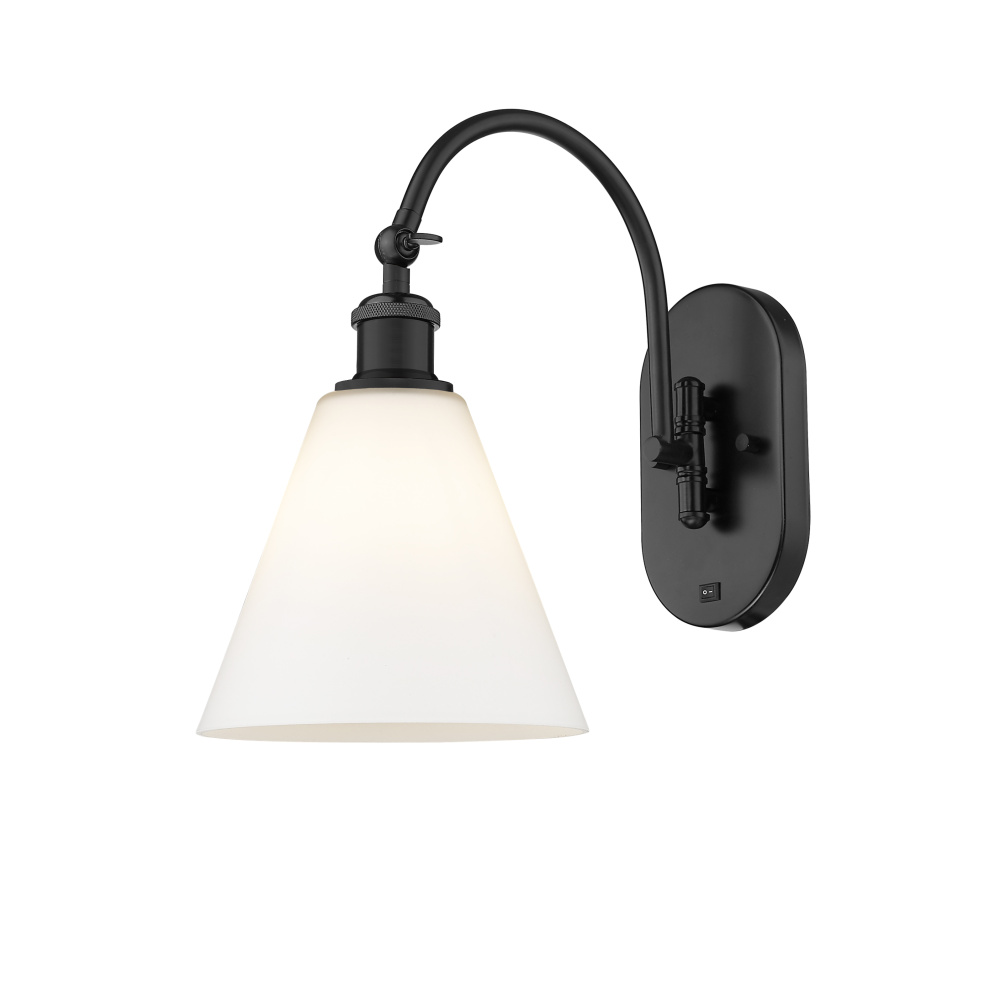 Berkshire Glass - 1 Light - 8 inch - Matte Black - Sconce