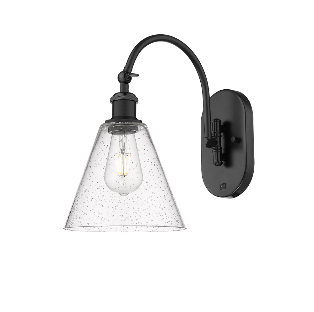 Berkshire Glass - 1 Light - 8 inch - Matte Black - Sconce