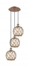 Innovations Lighting 113B-3P-AC-G122-8RB - Farmhouse Rope - 3 Light - 15 inch - Antique Copper - Cord Hung - Multi Pendant