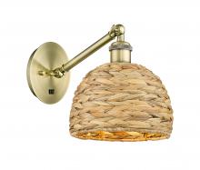Innovations Lighting 317-1W-AB-RBD-8-NAT - Woven Rattan - 1 Light - 8 inch - Antique Brass - Adjustable Sconce