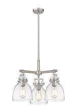 Innovations Lighting 411-3CR-SN-G412-7CL - Newton Bell - 3 Light - 21 inch - Satin Nickel - Pendant