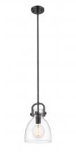 Innovations Lighting 412-1S-BK-8CL-LED - Newton Bell - 1 Light - 8 inch - Matte Black - Stem hung - Mini Pendant