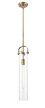 Innovations Lighting 413-1S-BB-4CL - Pilaster - 1 Light - 4 inch Glass - Brushed Brass - Stem hung - Mini Pendant