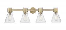 Innovations Lighting 464-4W-BB-G464C-7CL - Lawton Cone - 4 Light - 27 inch - Brushed Brass - Bath Vanity Light