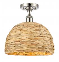 Innovations Lighting 516-1C-PN-RBD-12-NAT - Woven Rattan - 1 Light - 12 inch - Polished Nickel - Semi-Flush Mount