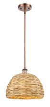 Innovations Lighting 516-1S-AC-RBD-12-NAT - Woven Rattan - 1 Light - 12 inch - Antique Copper - Mini Pendant