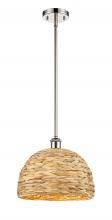 Innovations Lighting 516-1S-PN-RBD-12-NAT - Woven Rattan - 1 Light - 12 inch - Polished Nickel - Mini Pendant