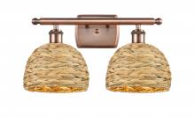 Innovations Lighting 516-2W-AC-RBD-8-NAT - Woven Rattan - 2 Light - 18 inch - Antique Copper - Bath Vanity Light