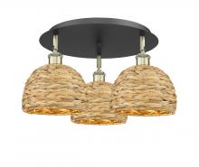 Innovations Lighting 516-3C-BAB-RBD-8-NAT - Woven Rattan - 3 Light - 20 inch - Black Antique Brass - Semi-Flush Mount