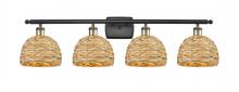 Innovations Lighting 516-4W-BAB-RBD-8-NAT - Woven Rattan - 4 Light - 38 inch - Black Antique Brass - Bath Vanity Light