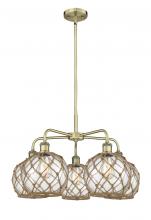 Innovations Lighting 516-5CR-AB-G122-8RB - Farmhouse Rope - 5 Light - 27 inch - Antique Brass - Stem hung - Chandelier