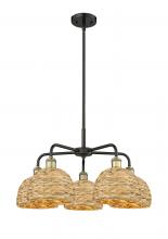 Innovations Lighting 516-5CR-BAB-RBD-8-NAT - Woven Rattan - 5 Light - 27 inch - Black Antique Brass - Stem hung - Chandelier