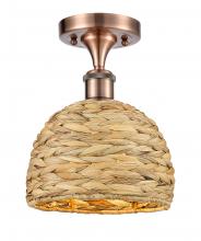 Innovations Lighting 616-1F-AC-RBD-8-NAT - Woven Rattan - 1 Light - 8 inch - Antique Copper - Semi-Flush Mount