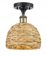 Innovations Lighting 616-1F-BAB-RBD-8-NAT - Woven Rattan - 1 Light - 8 inch - Black Antique Brass - Semi-Flush Mount